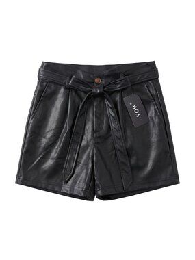 NWT | Black Faux Leather Paperbag Waist Belted Shorts High Rise | 10